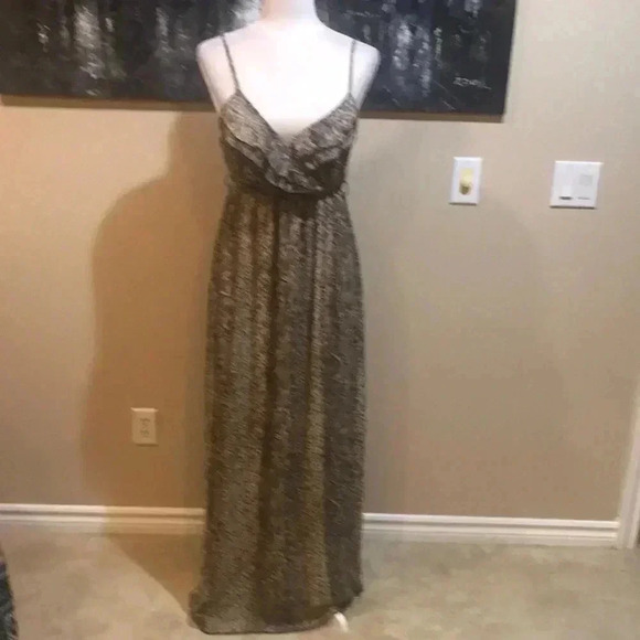 Animal Print Sheer Fully Lined Spaghetti Strap Ruffle Front Maxi Missing Belt- L - Picture 1 of 12